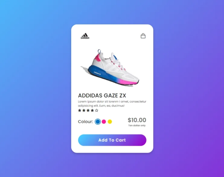 Animated product card example using HTML and CSS with responsive design