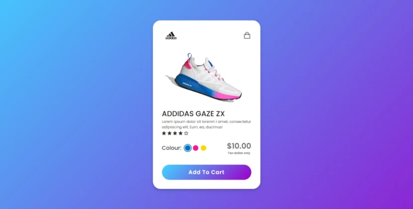 Animated product card example using HTML and CSS with responsive design