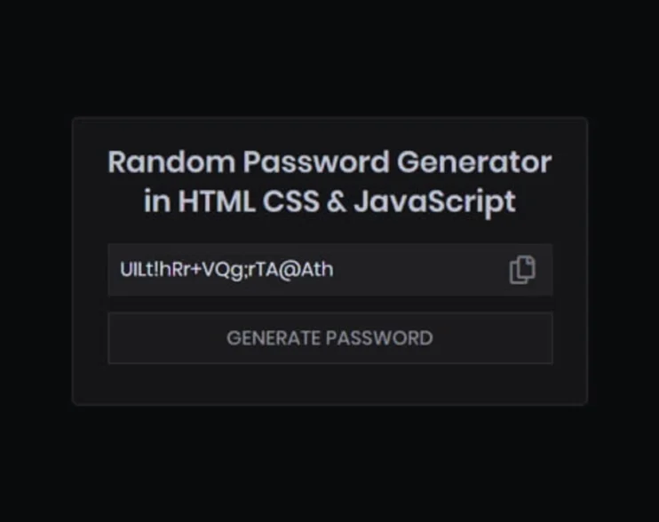 Secure Random Password Generator App created with HTML and CSS, featuring a user-friendly interface and copy functionality.