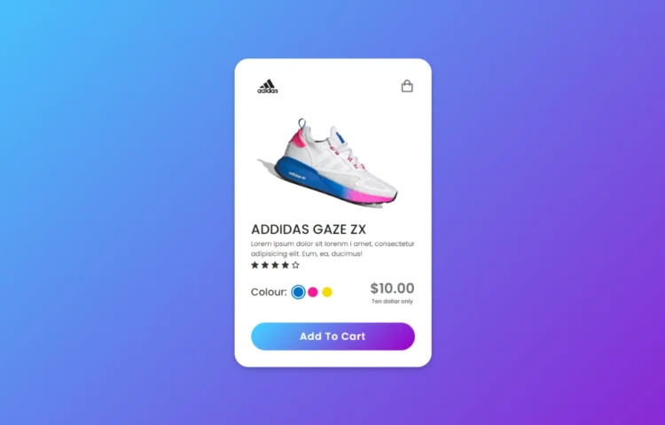 Animated product card example using HTML and CSS with responsive design