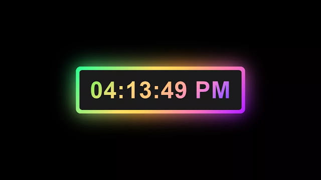 Digital Clock with Glowing Effect showcasing real-time, crafted using HTML and CSS for a vibrant and colorful appearance.